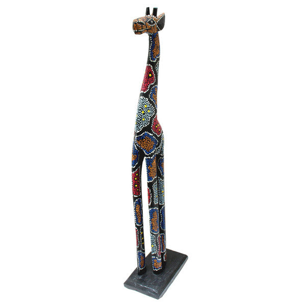 Hand-Carved Aboriginal Dot Design Giraffe Statue (Indonesia)