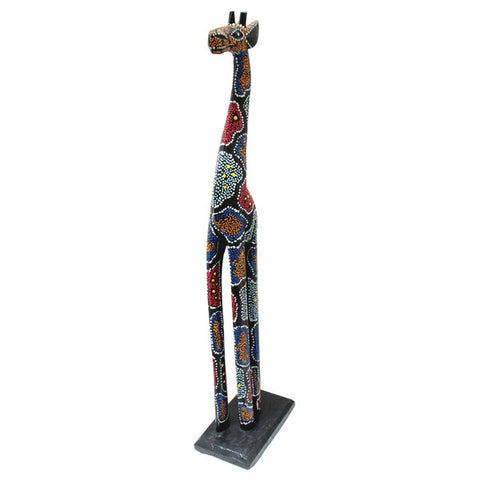 Hand-Carved Aboriginal Dot Design Giraffe Statue (Indonesia)
