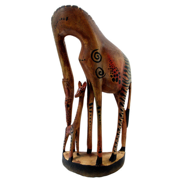 Hand-Carved 'Giraffe Bending Towards Baby' Okoyo Statue (Kenya)